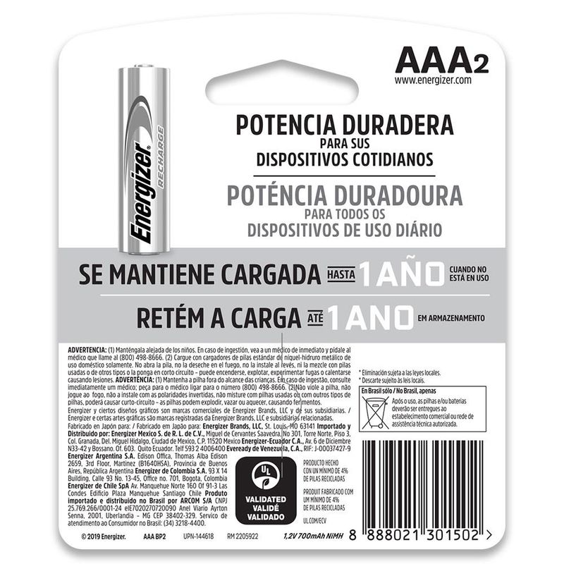 Pila Recargable Aaa X 2 Energizer