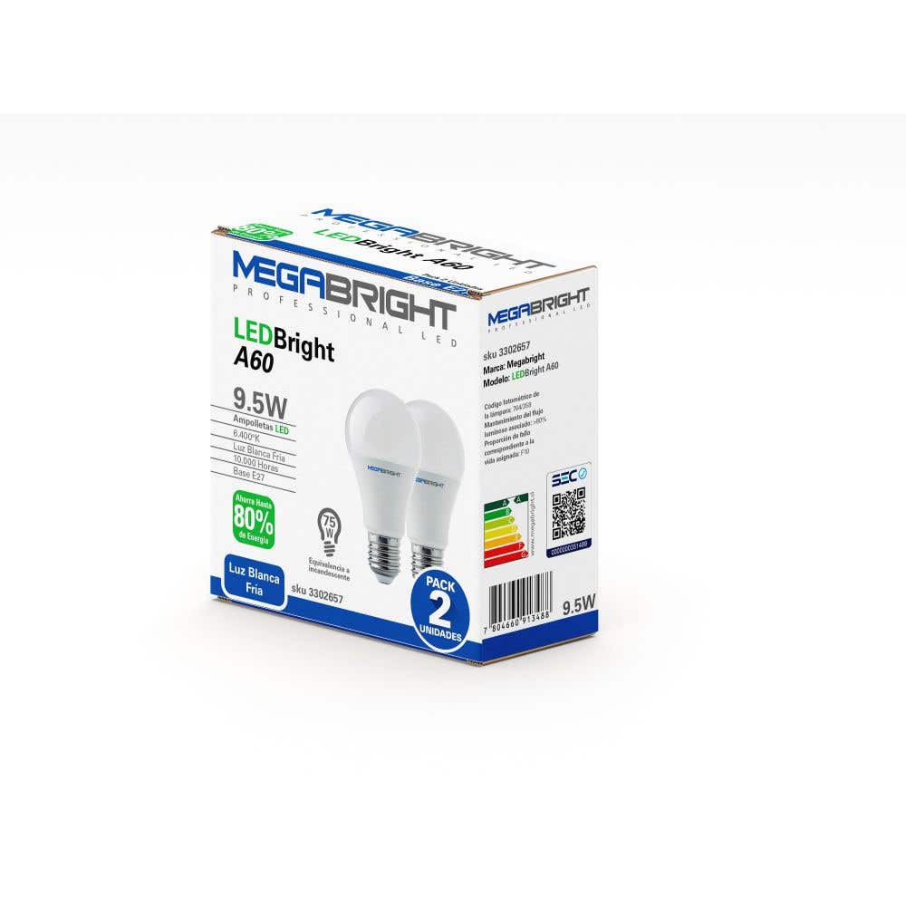 MEGABRIGHT AMPOLLETA LED  A60 CLASICA 95W/6400K E-27 PACK X 2