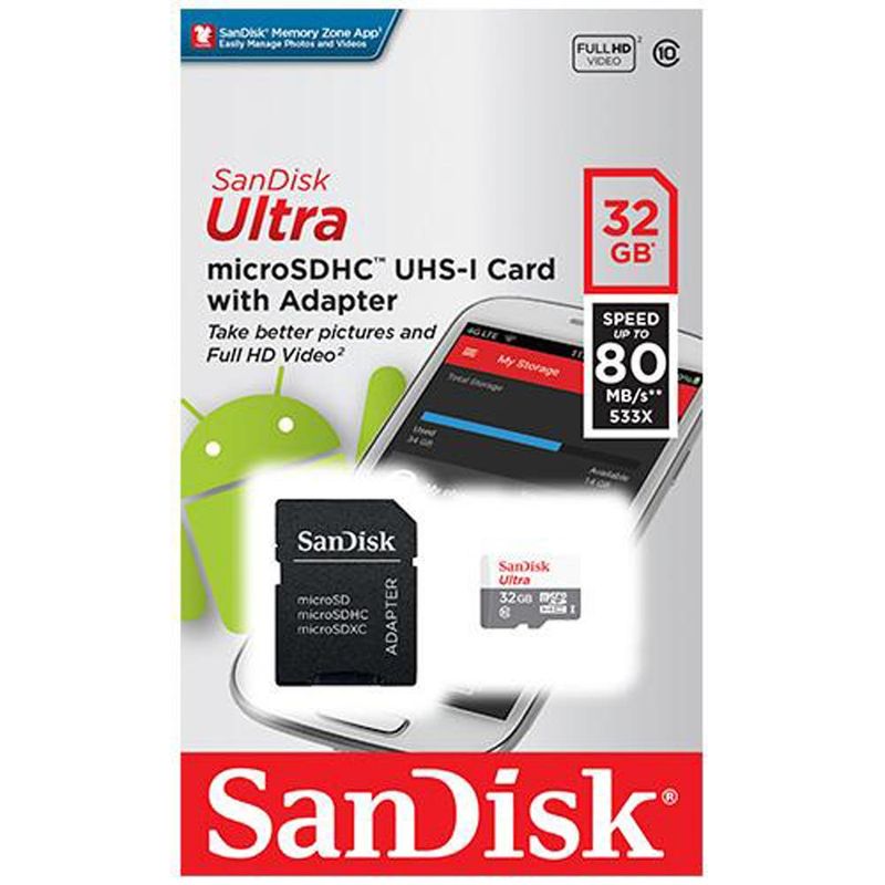 SANDISK TARJETA DE MEMORIA MICRO-SD 32GB ULTRA HC CLASE 10 /ADAPTADOR SD