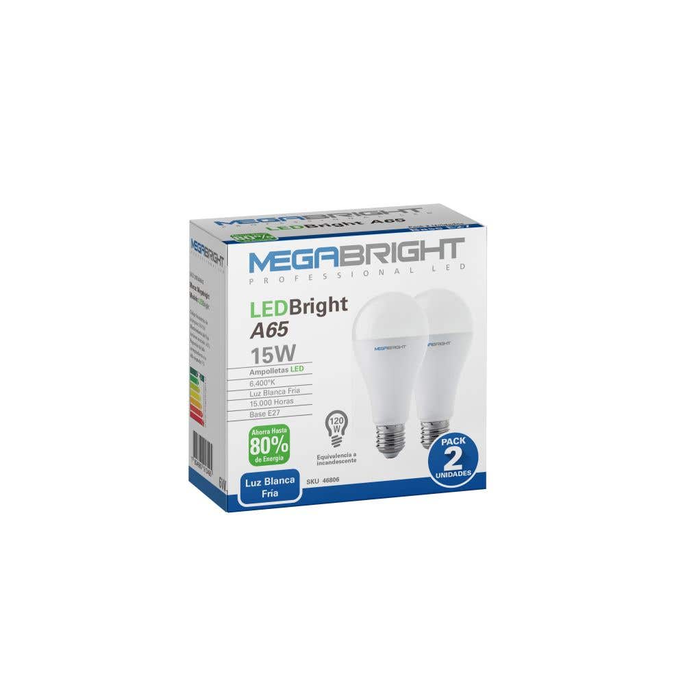 MEGABRIGHT AMPOLLETA LED A65 CLASICA 15W/6400K E-27 PACK X 2