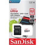 Tarjeta De Memoria Micro-Sd 64Gb Sandisk Ultra Xc Clase 10 /Adaptador Sd Tarjetas de Memoria