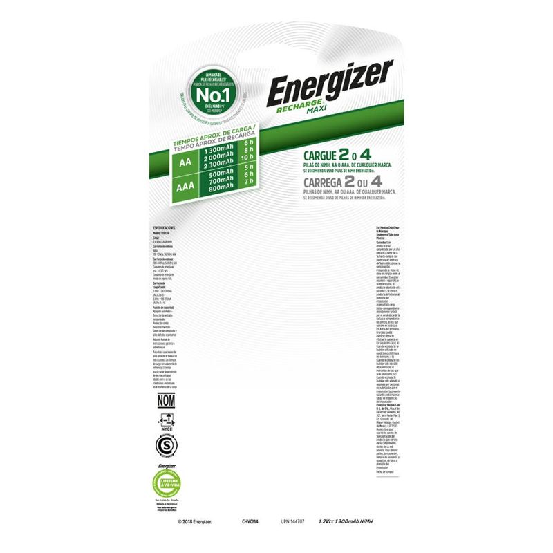 Cargador Energizer Maxi Aa Aaa + 2 Pilas Recargables Aa