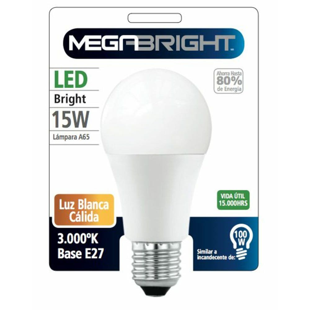 MEGABRIGHT AMPOLLETA LED 15W 3000K E27 (100W) | Casaroyal.cl - Casa Royal