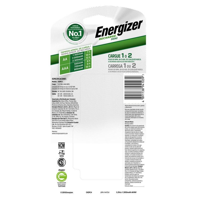 Cargador Mini Energizer AA- AAA con 2 pilas AA