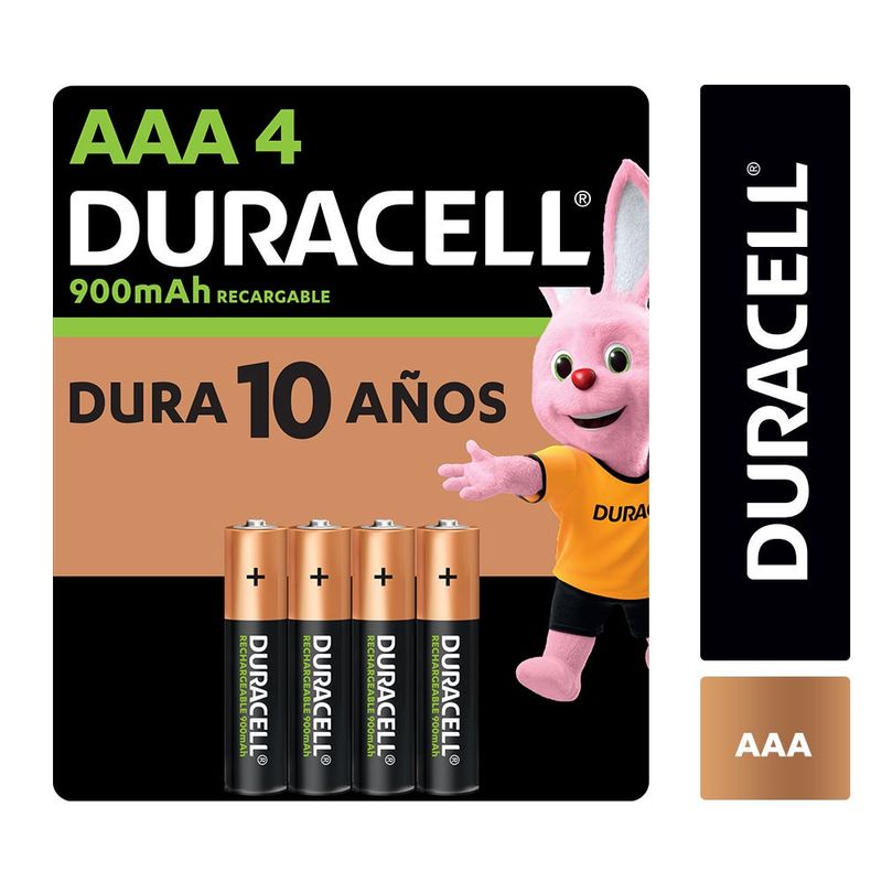 Pilas Aaa Duracell Recargables, Larga Duracion - 4 Unidades