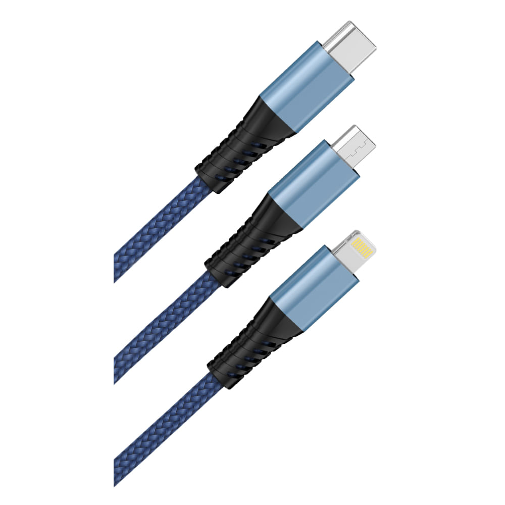 MASTER-G CABLE 3 EN 1 USB-A / MICROUSB+MICROUSB+LIGHTNING 12MT GRIS  MGCA31