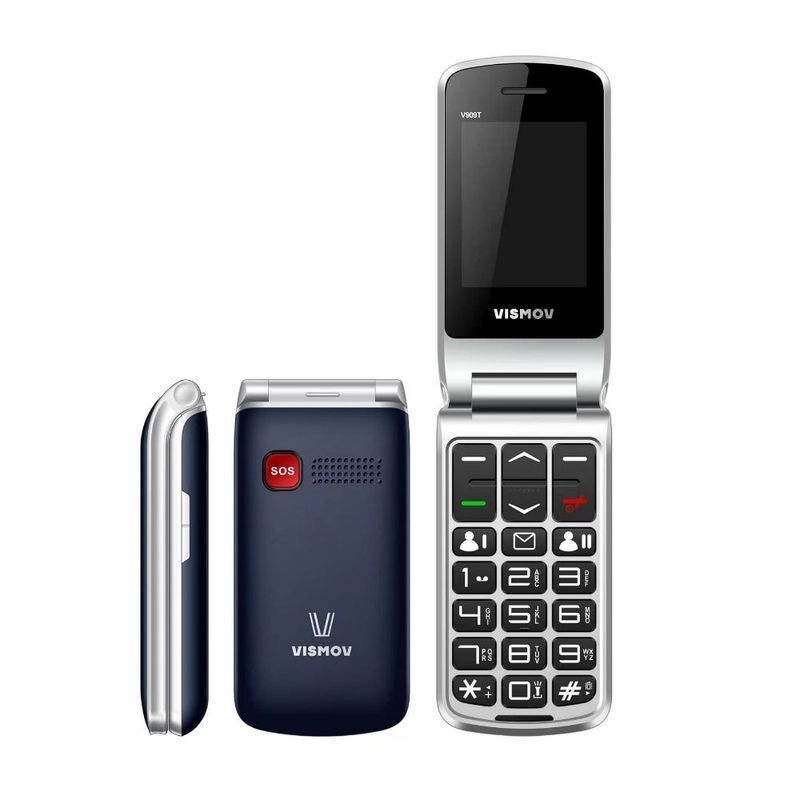 Vismov V909T Seniorphone Clamshell 4G Azul Liberado Adulto Mayor