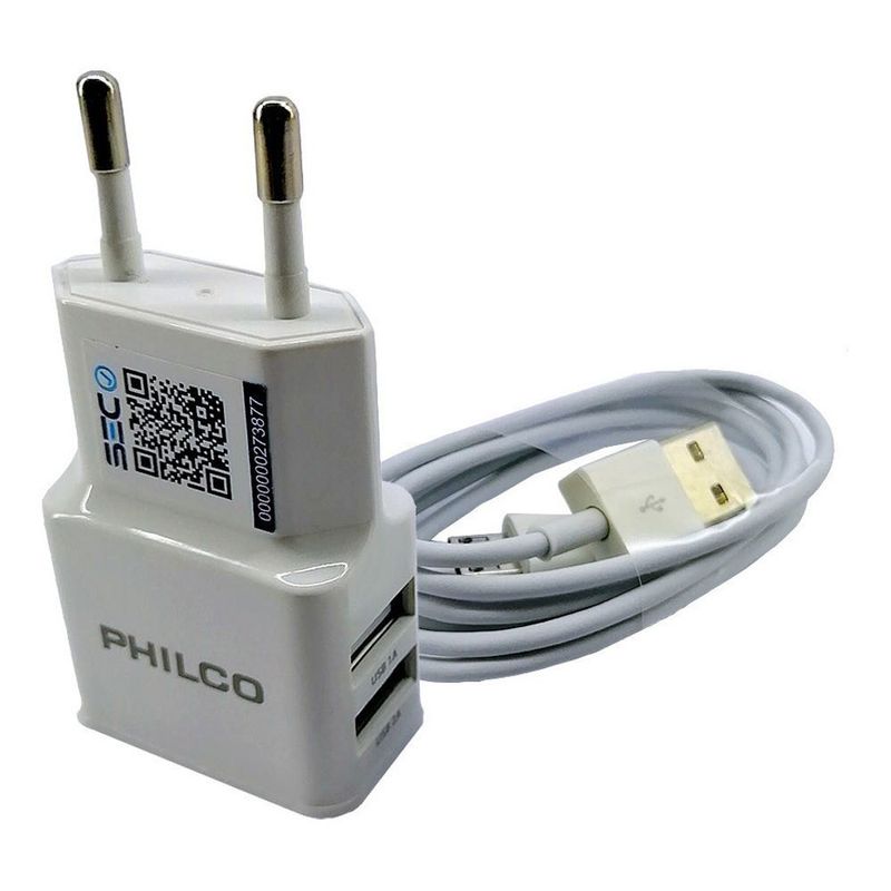 CARGADOR USB CELULAR MICRO USB 2.1A PHILCO BLANCO