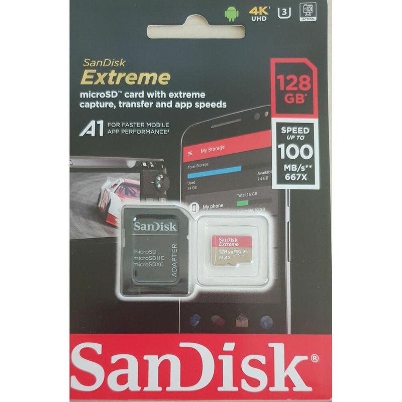 Tarjeta-De-Memoria-Micro-Sd-128Gb-Sandisk-Extreme-Uhs-I-U3-A2--Mobile---Adaptador-Sd-Tarjetas-de-Memoria