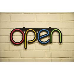LETRERO ESTILO NEON OPEN  (COLORES/USB/35.5X60.9CM)