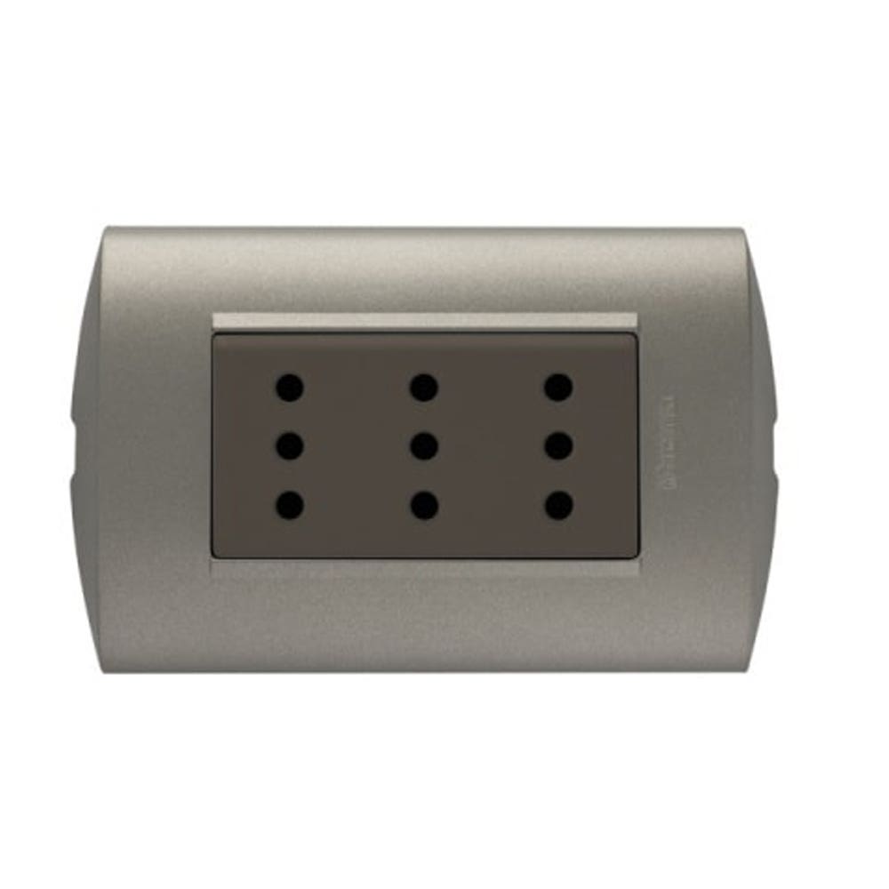 BTICINO PLACA ENCHUFE 3 TOMAS, 2P+T, 10A, MINK/TERRA
