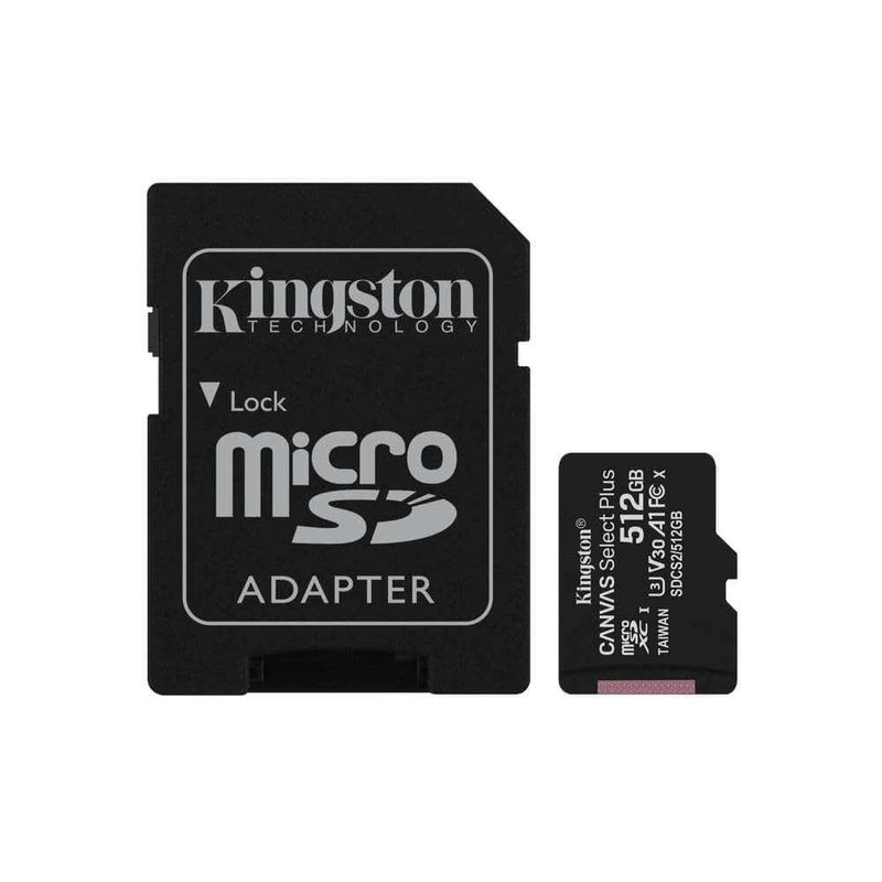 Tarjeta-De-Memoria-Micro-Sd-512Gb-Kingston-Canvas-Select-Plus-Uhs-I-Hc-Clase-10-U1--Adaptador-Sd-Tarjetas-de-Memoria