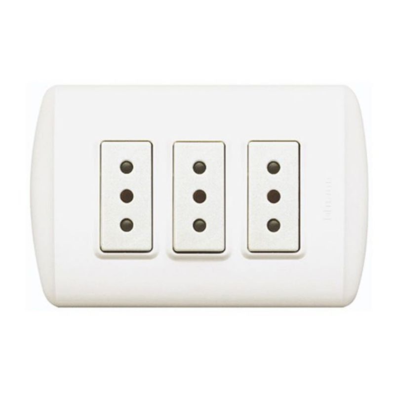 Bticino-1308Bn-Placa-Enchufe-3-Tomas-2P-T-10A-Blanco-Enchufes