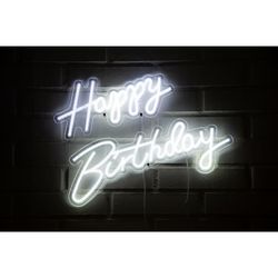 LETRERO ESTILO NEONHAPPY BHDAY(BLANCO/USB/41X19CM Y 56.8X19.6CM)