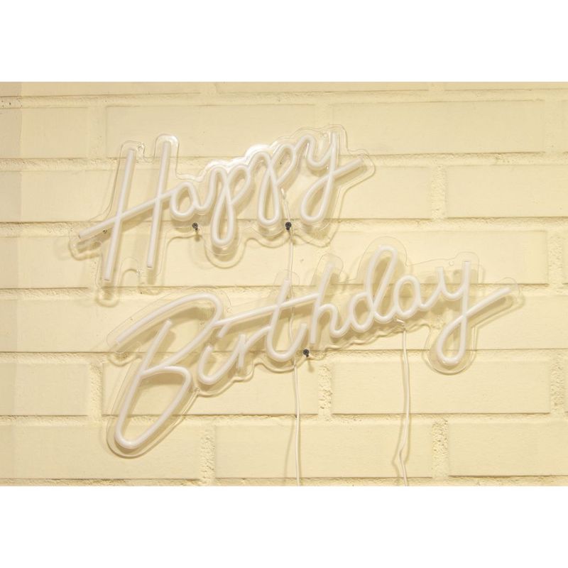 Letrero Estilo Neon Happy Birthday (Blanco/Usb/41X19Cm Y 56.8X19.6Cm) Letreros