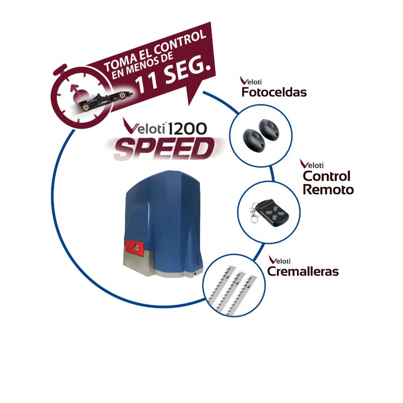 Kit Motor Veloti Speed 1200 Para Porton  + Cremalleras + 2 Controles + Fotocelda Controles de Ingreso