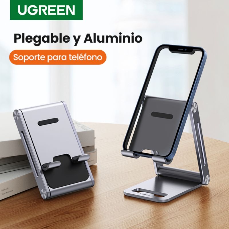 Base-De-Escritorio-Para-Celular-Doble-Inclinacion-Ajustable-Aluminio-Silver-Ugreen-Lp263-Soportes-y-Aros-de-Luz