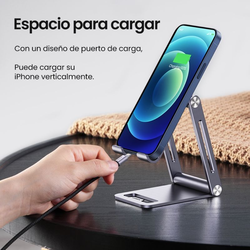 Base-De-Escritorio-Para-Celular-Doble-Inclinacion-Ajustable-Aluminio-Silver-Ugreen-Lp263-Soportes-y-Aros-de-Luz