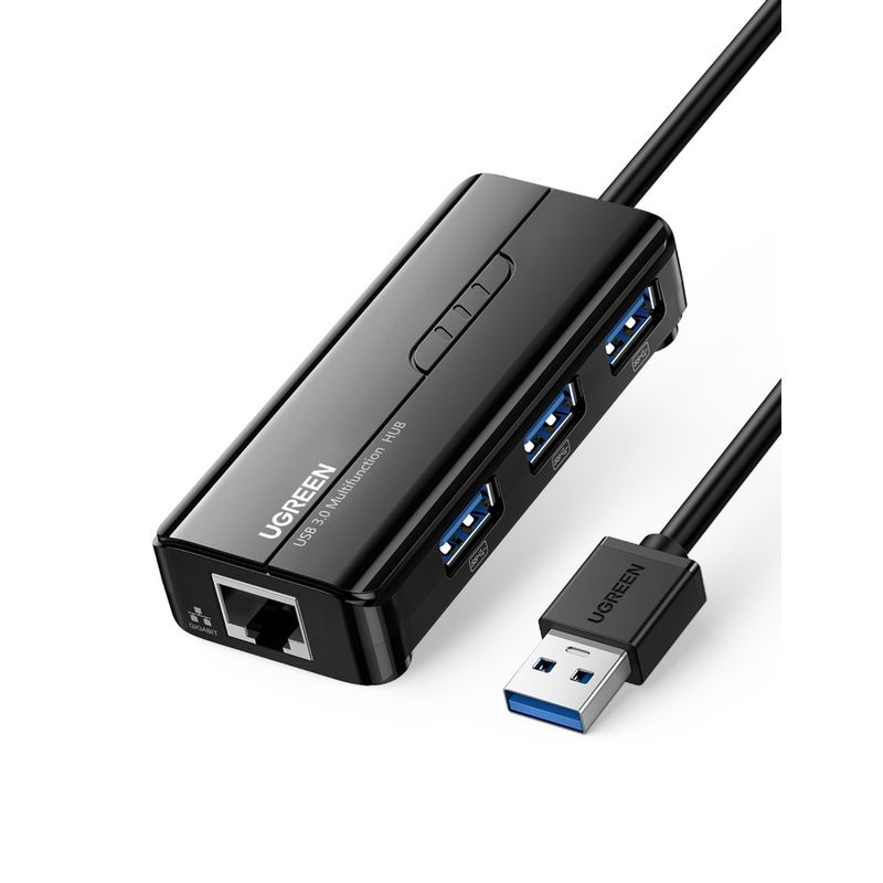 Hub-Usb-A-3.0---3Usb-A-3.0---Rj45-Gigabit-Negro-Ugreen-20265-Cables-Adaptadores-y-Hub