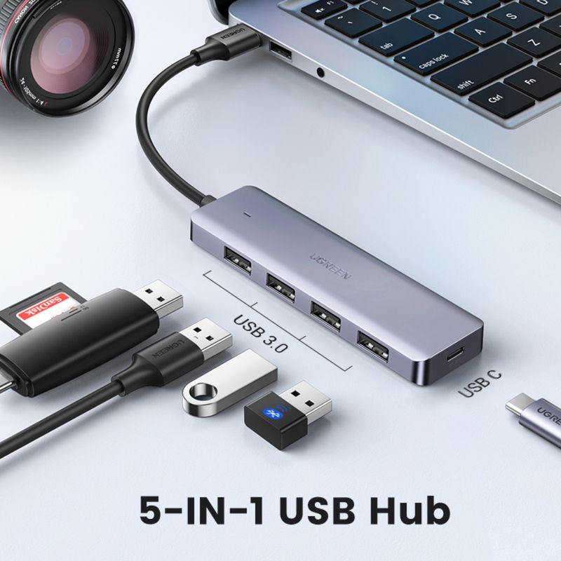 Hub-Usb-A---4-Usb-A-3.0---Powerport--Aluminio-Ugreen-Cm219-Cables-Adaptadores-y-Hub