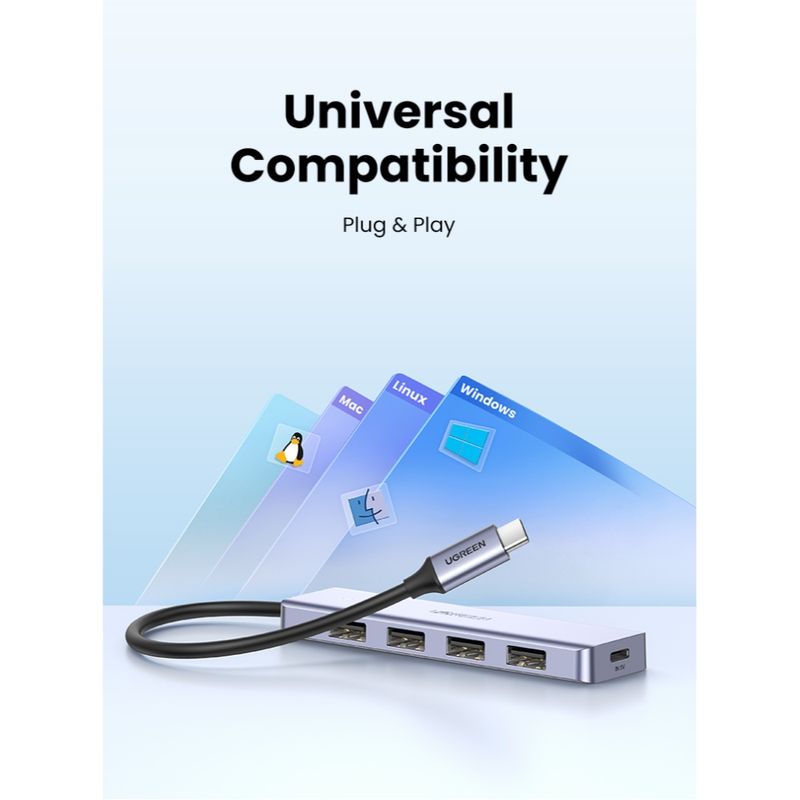Hub Usb-C / 4 Usb-A 3.0 Aluminio Ugreen Cm219 Cables Adaptadores y Hub