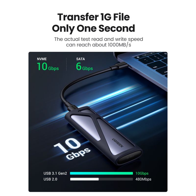 Cofre 3.0 Disco Duro M.2 Nvme (10Gps) + Cable Usb-C/Usb-C Aluminio Ugreen Cm400 Adaptadores y Cables