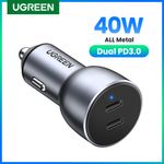 Cargador-Automovil-2Usb-C-Carga-Rapida-40W-Max-Aluminio-Ugreen-Cd213-Cargadores-de-Telefonia