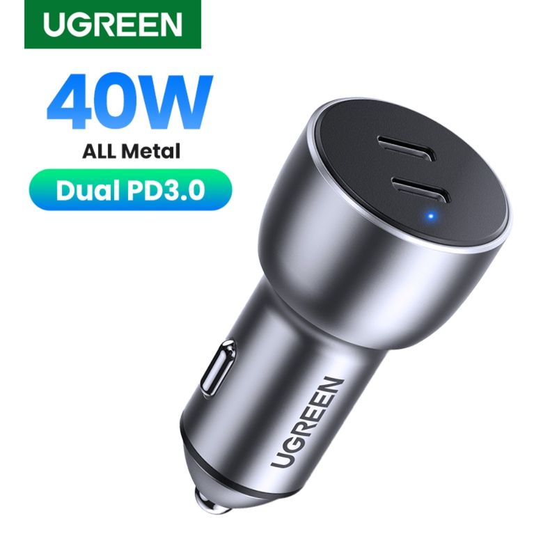 Cargador-Automovil-2Usb-C-Carga-Rapida-40W-Max-Aluminio-Ugreen-Cd213-Cargadores-de-Telefonia