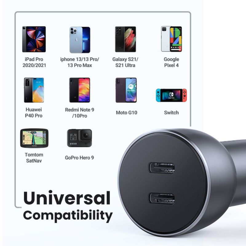 Cargador-Automovil-2Usb-C-Carga-Rapida-40W-Max-Aluminio-Ugreen-Cd213-Cargadores-de-Telefonia