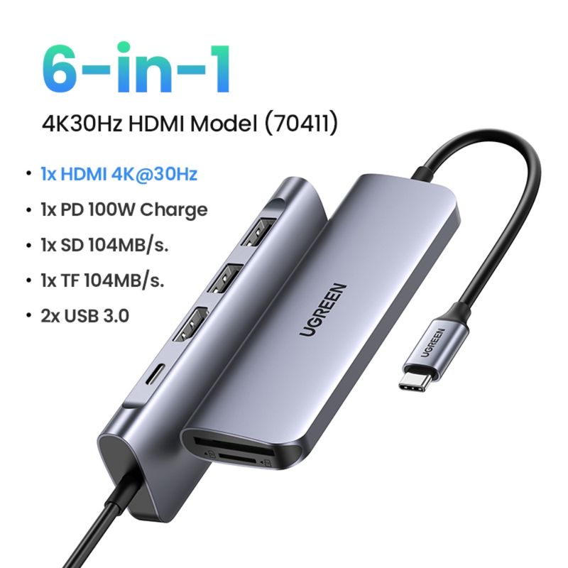 Multipuerto-Usb-C----1Hdmi-4K-30Hz---2Usb-3.0---Sd-Microsd---Inusb-C-Pd--Ugreen-Cm195-Cables-Adaptadores-y-Hub