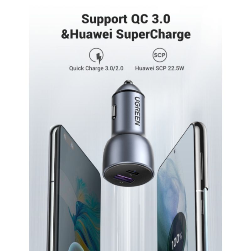 Cargador Automovil 1Usb-C + 1Usb-A Carga Rapida 42.5W Max Aluminio Ugreen Cd213 Cargadores de Telefonía