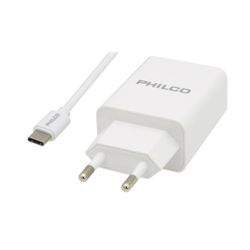 PHILCO CARGADOR DE PARED QUALCOM 3.0 USB-A + CABLE USB-C BLANCO  79220QC619