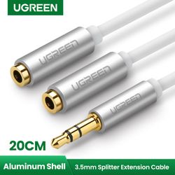 UGREEN CABLE DE AUDIO SPLITTER M/2H ESTEREO JACK 3.5MM/2JACK 3.5MM 20CM BLANCO TRENZADO
