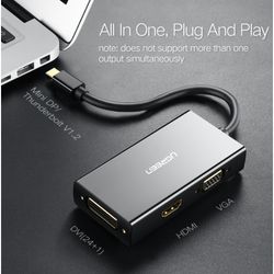 UGREEN CONVERTIDOR DE VIDEO MULTIPUERTO MINI-DP(THUNDERBOLT2) A HDMI/VGA/DVI(24+1) 133CM NEGRO  MD114