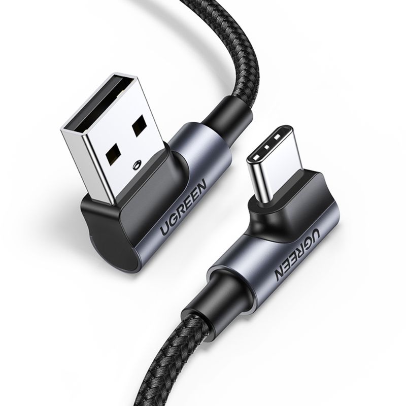 UGREEN Cable USB-C 2.0 a USB-C 2.0 en ángulo 3A 2m (2-Pack)