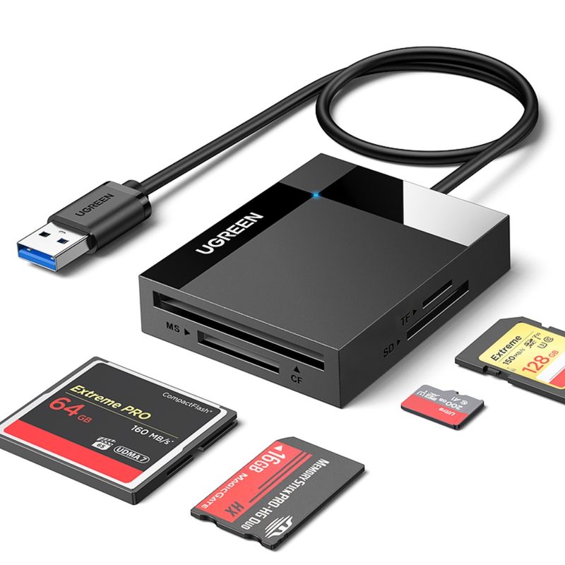 Lector 4En1 Multi-Tarjeta De Memoria Usb-A 3.0 (Sd/Microsd/Cf/Ms) 50Cm Negro Ugreen Cr125 Adaptadores y Cables