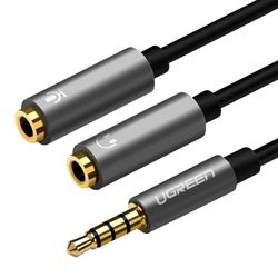 UGREEN CABLE DE AUDIO SPLITTER M/2H ESTEREO JACK 4 POLOS 3.5MM/2JACK 3.5MM (SOPORTA MICROFONO) 20CM NEGRO