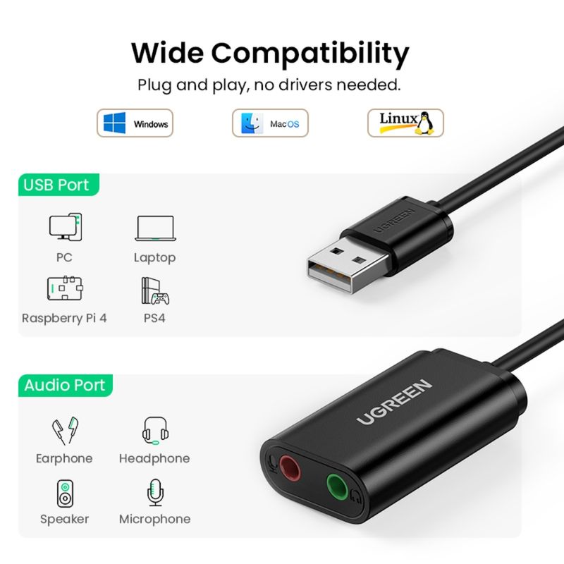 Tarjeta-De-Audio-Externa-Usb-A--2Jack-3.5Mm-M-2H--Audio-Estereo---Mic--15Cm-Negro-Ugreen-Us205-Cables-Adaptadores-y-Hub