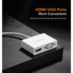 UGREEN CONVERTIDOR DE VIDEO USB-C M / (HDMI 1.4B 3D 4K/30HZ H)/ VGA H 1920X1200P/60HZ BLANCO  MM123