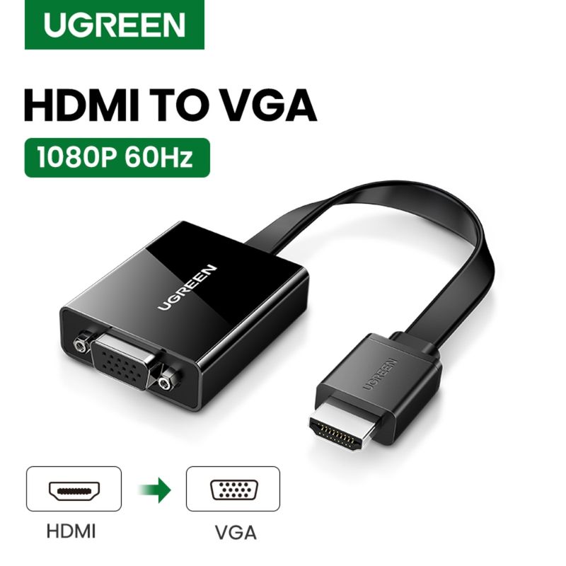 UGREEN CONVERTIDOR HDMI/VGA 1080P/60HZ M/H + PUERTO JACK 3.5MM NEGRO MM103