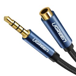 UGREEN CABLE EXTENSION JACK 3.5MM 4 POLOS M/H (ESTEREO+MIC) TRENZADO1M NEGRO  AV118