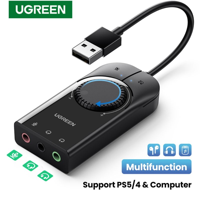 Ugreen Tarjeta De Sonido Externa Usb 2.0 + Adaptador Usb C