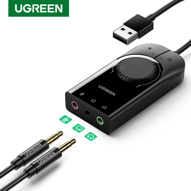 Tarjeta-De-Audio-Externa-2.0-Usb-A--2Jack-3.5Mm-M-2H--Estereo---Mic----Controles-Negro-Ugreen-Cm129-Cables-Adaptadores-y-Hub