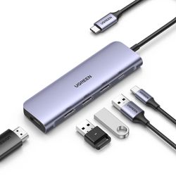 UGREEN MULTIPUERTO USB-C / (1HDMI 4K/30HZ) + (3USB 3.0) + (1IN USB-C PD) ALUMINIO  CM136