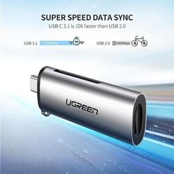 UGREEN LECTOR 2EN1 MULTI-TARJETA DE MEMORIA USB-C 3.1 (SD/MICROSD) ALUMINIO SILVER  CM184