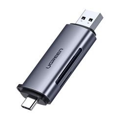 UGREEN LECTOR 2EN1 MULTI-TARJETA MEMORIA DUAL USB-A 3.0/USB-C 3.1 (SD/MICROSD) ALUMINIO SILVER  CM185