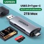 Lector-2En1-Multi-Tarjeta-Memoria-Dual-Usb-A-3.0-Usb-C-3.1--Sd-Microsd--Aluminio-Silver-Ugreen-Cm185-Adaptadores-y-Cables