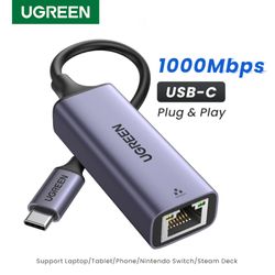 UGREEN ADAPTADOR PARA INTERNET USB-C 3.1 / RJ45 GIGABIT 10/100/1000 ALUMINIO SILVER CM199