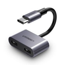UGREEN SPLITTER USB-C / 2 USB-C AUDIO+CARGA 3A MAX 10CM GRIS CM232
