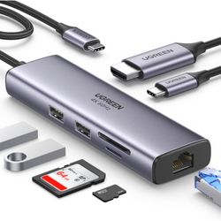 UGREEN MULTIPUERTO USB-C / (1HDMI 4K/60HZ)+(2USB 3.0)+(SD/MICROSD)+(RJ45 GIGABIT)+(INUSB-C PD)  CM512
